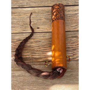 Vintage Ethnic Bamboo Quirt Wood Stick With Braided Horse Hair Tail